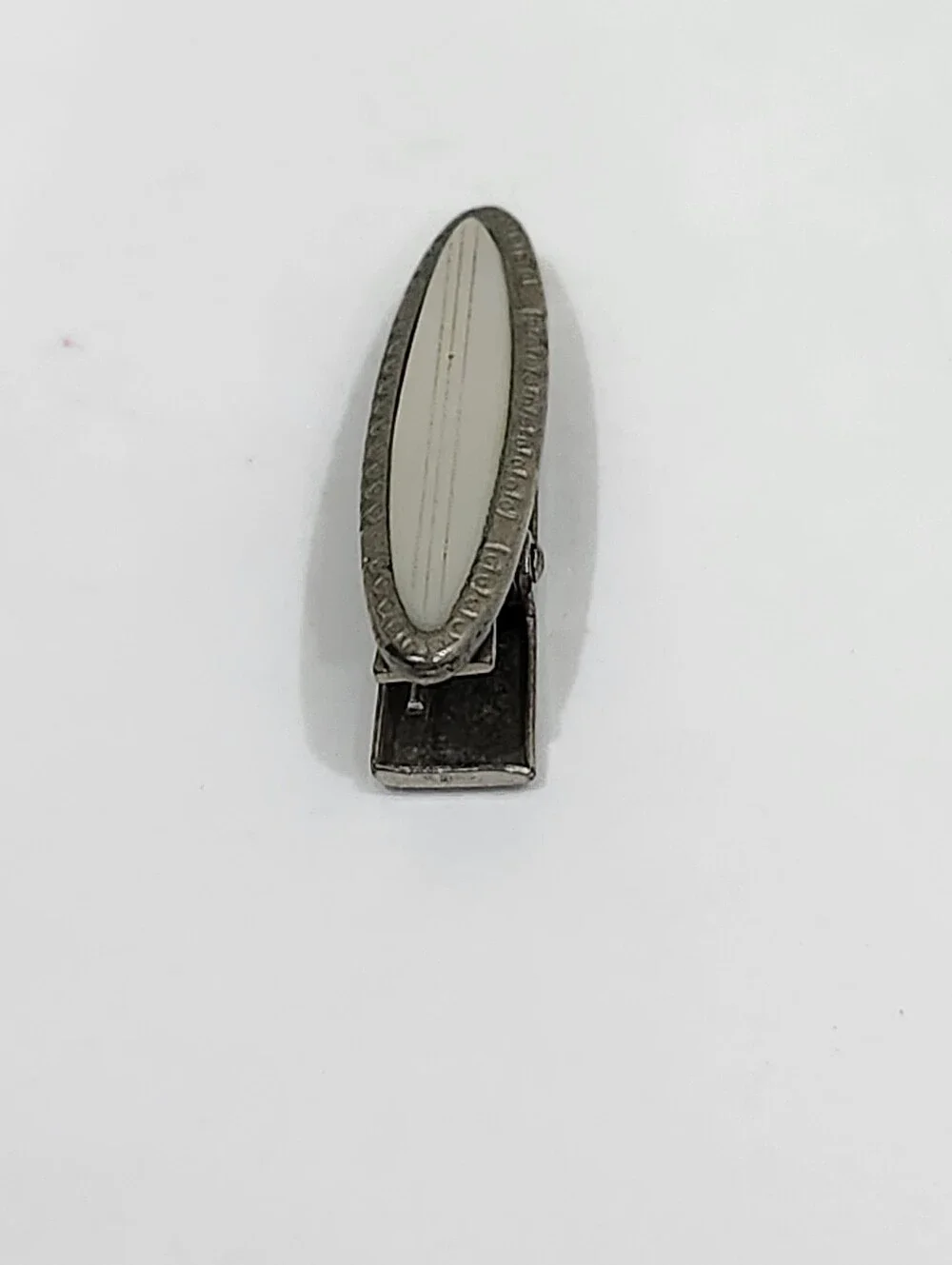 Vintage Tie Clip White Mother Of Pearl Inlay Art Deco Silver Tone Frame